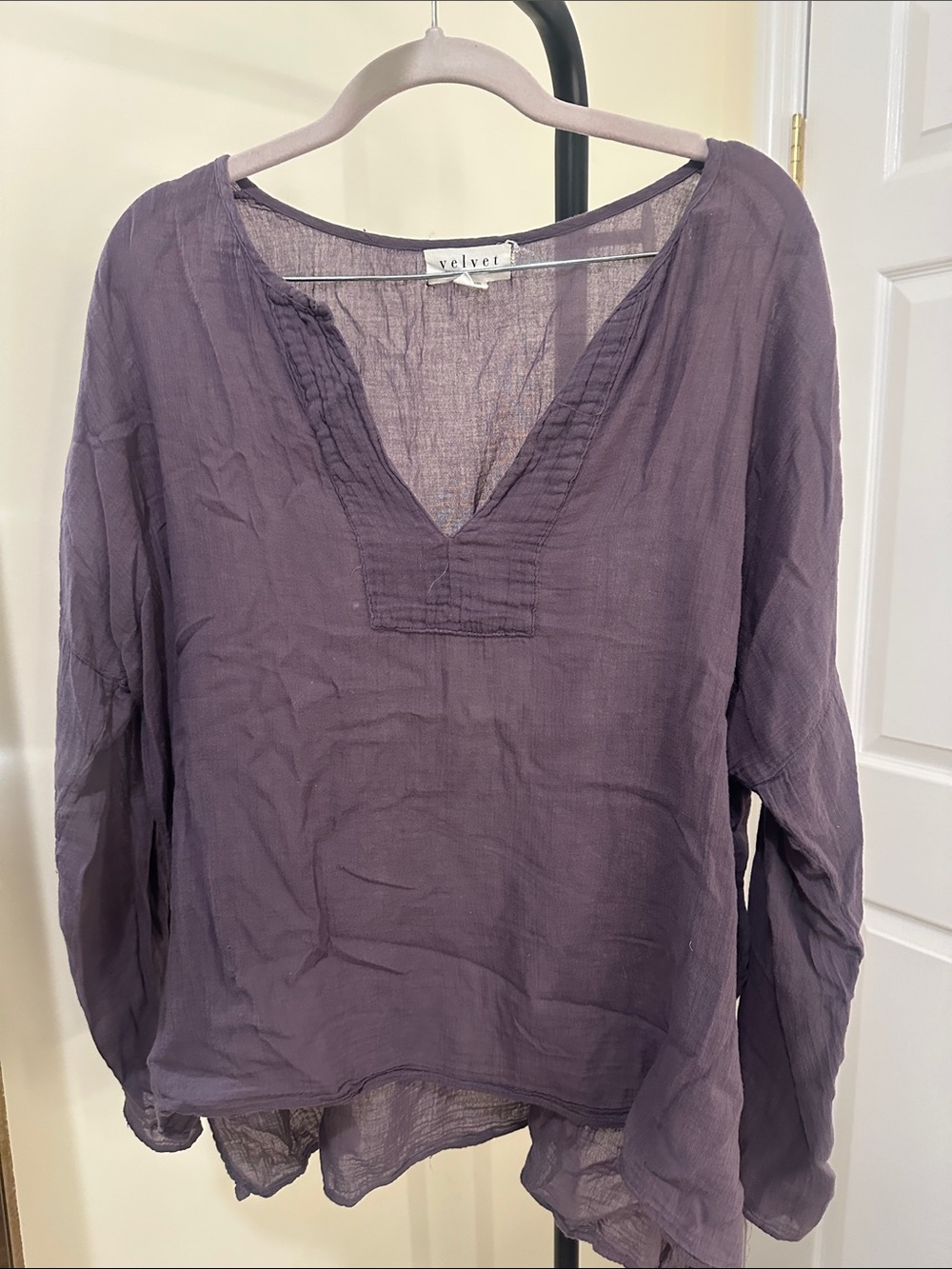 Velvet Plum Gauze V-Neck Long-Sleeve Tunic